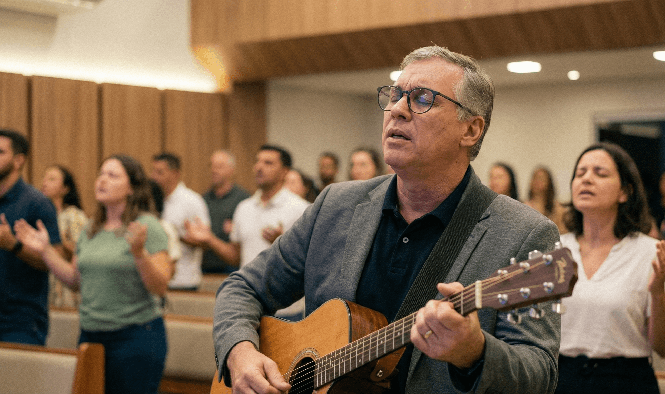 Pastor Ricardo conduzindo louvor