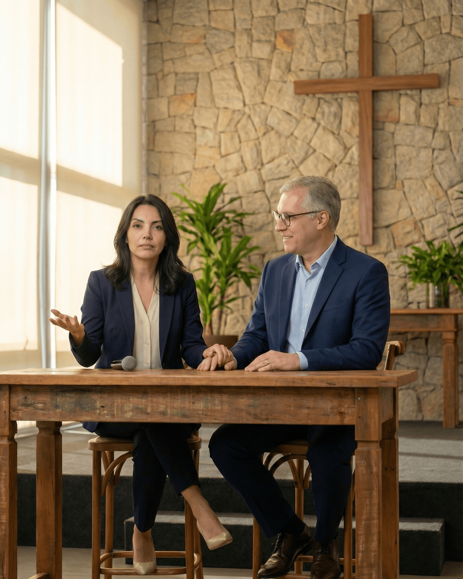 Pastores Ricardo e Suelen ministrando juntos